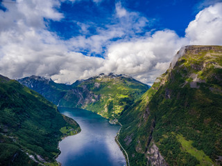 Naklejka na ściany i meble Geiranger fjord, Norway aerial photography.