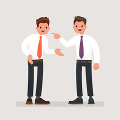 Conflict at work. Office workers to fight. Business discord. Vector illustration in a flat style