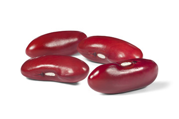Four bean of red bean on a white background