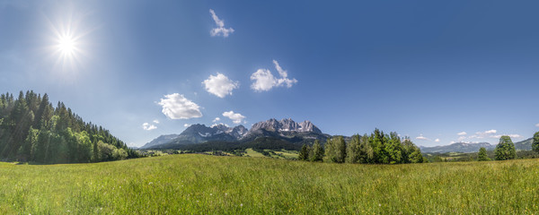 Naklejka premium Sommerpanorama mit einer saftigen grünen Wiese in St. Johann