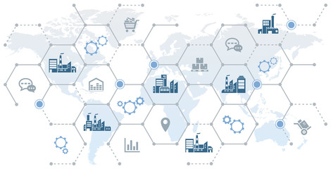 Obraz premium global company network - growth, trade & logistics - vector illustration