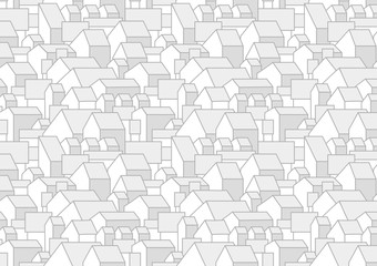 attern or background with cartoon houses with gable roofs. City, town, village landscape. Horizontal