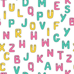 Bright seamless pattern with funny alphabet