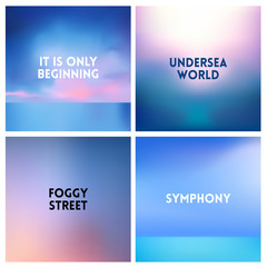 Abstract vector sunset blurred background set. Square blurred background - sky clouds colors With love quotes
