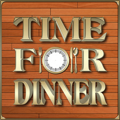 Stock Illustration - Time For Dinner 3D Illustration, Against the Wood Background.