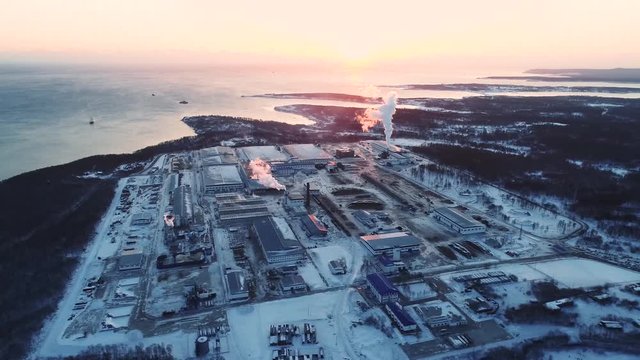 Vanino of the Khabarovsk Krai . the port of Vanino . filmed from above by drone