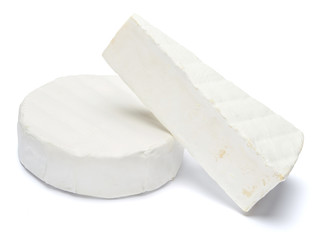 Round brie or camambert cheese on a white background