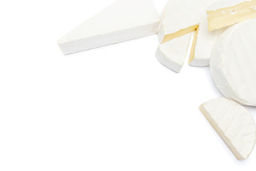 Pile of brie or camambert cheese on a white background