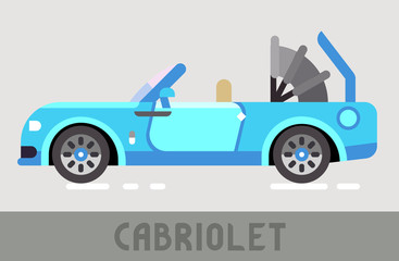 Blue Cabriolet Roadster in Flat Style