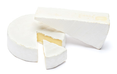 Round brie or camambert cheese on a white background