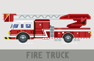 Red and White Fire Dept Truck in Flat Style