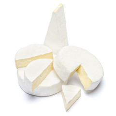 Pile of brie or camambert cheese on a white background