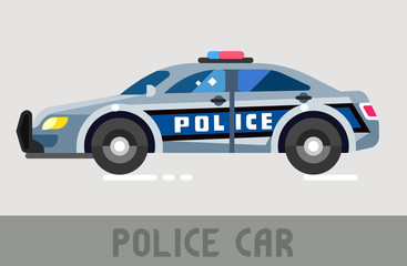 Blue Police Dept Car in Flat Style