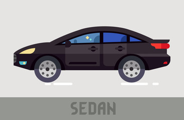 Black Sedan Car in Flat Style