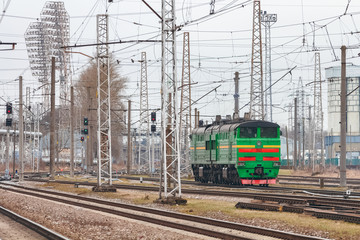 Fototapeta premium Green diesel locomotive