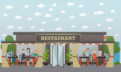Street restaurant vector flat illustration