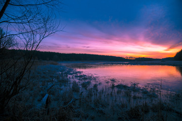 Lakeshore in the early morning  The time before sunrise