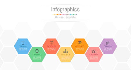 Infographic design elements for your business data with 7 options, parts, steps, timelines or processes. Vector Illustration.