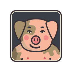 Cartoon animal head icon. Pig face avatar for profile of social networks. Hand drawn design