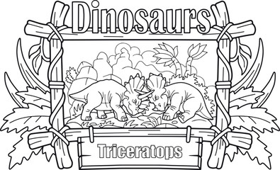 fight of two cartoon triceratops, funny illustration   © fargon