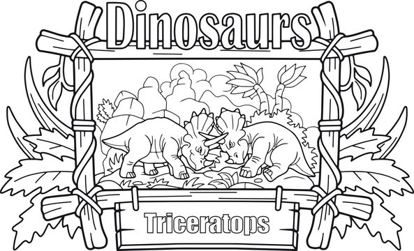 fight of two cartoon triceratops, funny illustration
