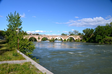 Fototapeta na wymiar Milvian Bridge on river Tiber in Rome 