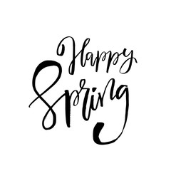 Happy Spring - Hand drawn inspiration quote. Vector typography design element. Spring lettering poster. Good for t-shirts, prints, cards, banners.