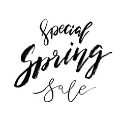 Special Spring Sale - Hand drawn inspiration quote. Vector typography design element. Spring lettering poster. Template for Flyers, banners, advertise, marketing, promotion.