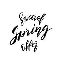 Special Spring Offer - Hand drawn inspiration quote. Vector typography design element. Spring lettering poster. Template for Flyers, banners, advertise, marketing, promotion.