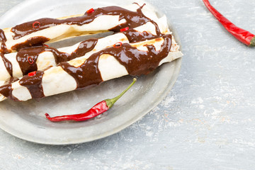 Mexican chicken enchiladas with chili chocolate salsa