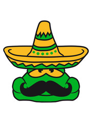 gesicht kopf mexikaner mustache schnurrbart sombrero hut südamerika mexiko sitzend frosch klein süß niedlich quak comic cartoon clipart