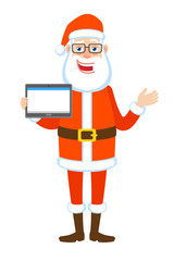 Santa Claus holding tablet PC and gesticulating