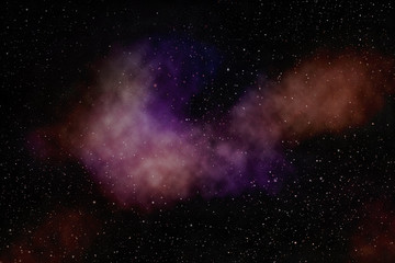 Abstract space. Digital illustration. Stars and purple nebula.