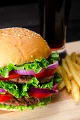 Burger served in bun in nutrition fast food concept