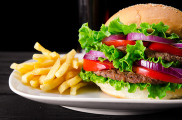Burger served in bun in nutrition fast food concept