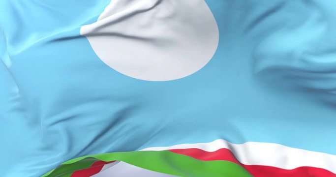 Flag of the Sakha Republic waving at wind in slow, loop