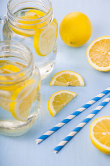 Refreshing ice cold water with lemon
