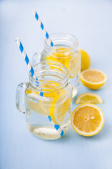 Refreshing ice cold water with lemon