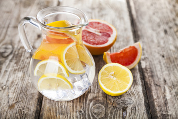 Refreshing ice cold water with lemon