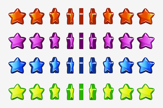 Cartoon set of colored stars, animation game turn-based Rotation