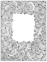 Difficult Circle Uncolored Adult Coloring book page. Abstract uncolored frame vector; Can be used as adult coloring book, coloring page, card, illustration 