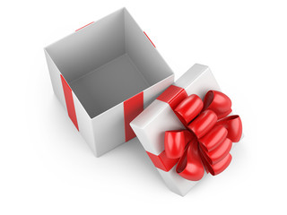 Open gift christmas box blank with red bow.