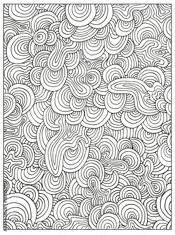 Wall mural hand drawn doodle difficult circle abstract adult coloring book page. can be used as adult coloring 