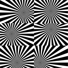 Psychedelic spiral with radial rays, twirl, twisted comic effect, vortex backgrounds - vector set