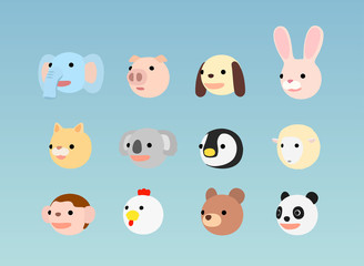 Naklejka premium 動物イラストセット 左向き フラット