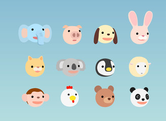 動物イラストセット　右向き　フラット