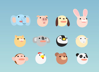 動物イラストセット　見上げる　フラット