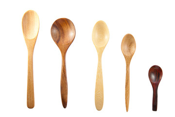 Collections of wooden spoons isolated on white