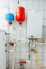 modern independent heating system in boiler room