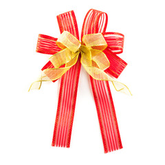 Red bow ribbon isolated on white with empty space